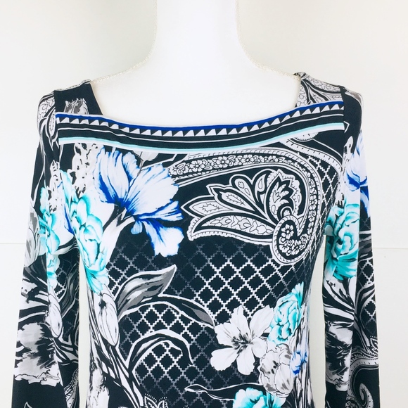 WHBM Blue Floral Boat Neck Shift Dress Womans XS - Picture 2 of 7